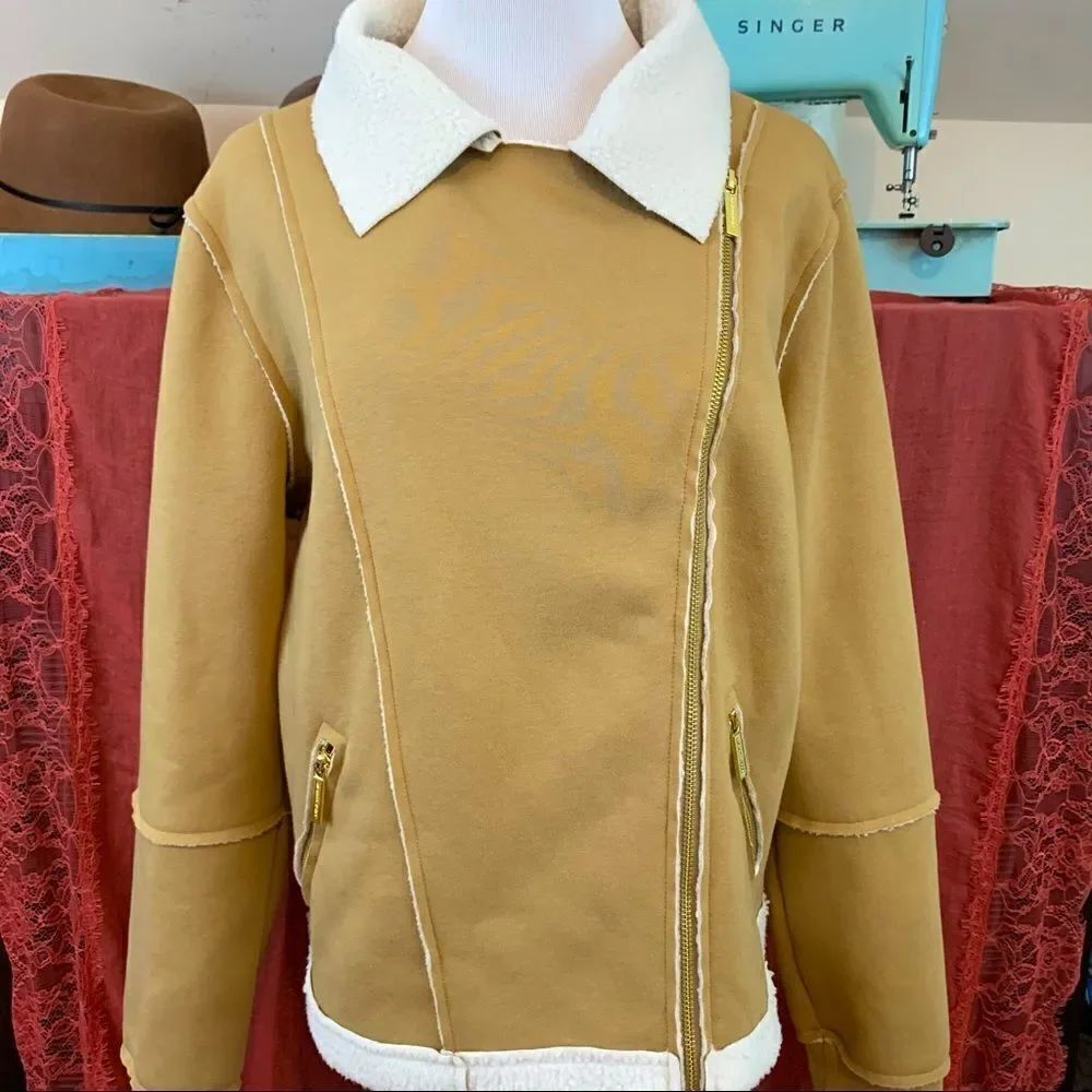 Michael Kors faux shearling asymmetric zip jacket